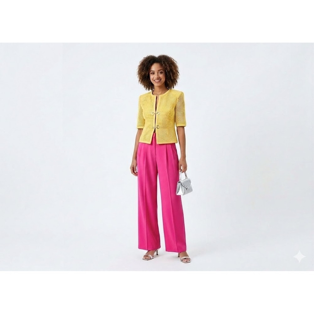 Piazza‎ Sempione Jacket 40 Yellow Textured Mesh Horseshoe Clasp Italian Luxury